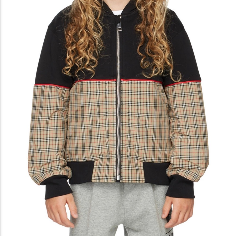 Burberry Black and Tan Plaid Hoodie Sweatshirt